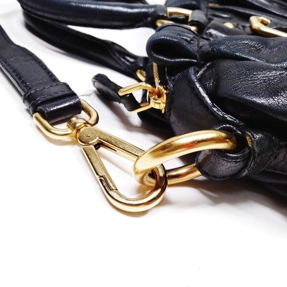 Authentic Prada Hand Bag Nappa Gaufre 2way Black Leather mn720-121725 - Picture 6 of 16